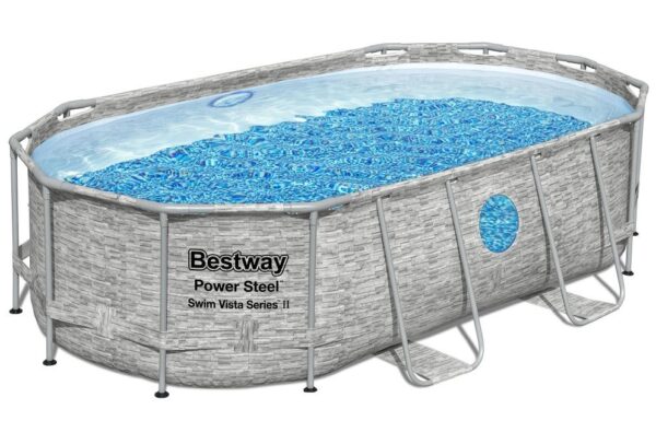 בריכת BESTWAY אובלית חלונות ראטן(אולטרה), מידות 427X250X100 ס"מ, דגם 56714, כוללת משאבת פילטר 530 גלון + כיסוי+ סולם